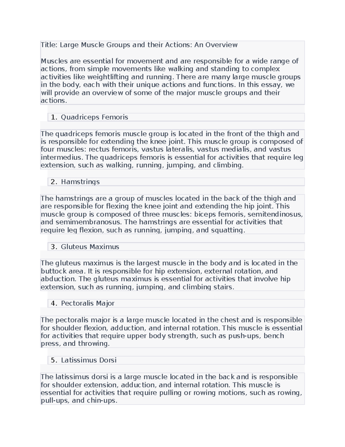 Large muscle groups and their actions an overview title large 