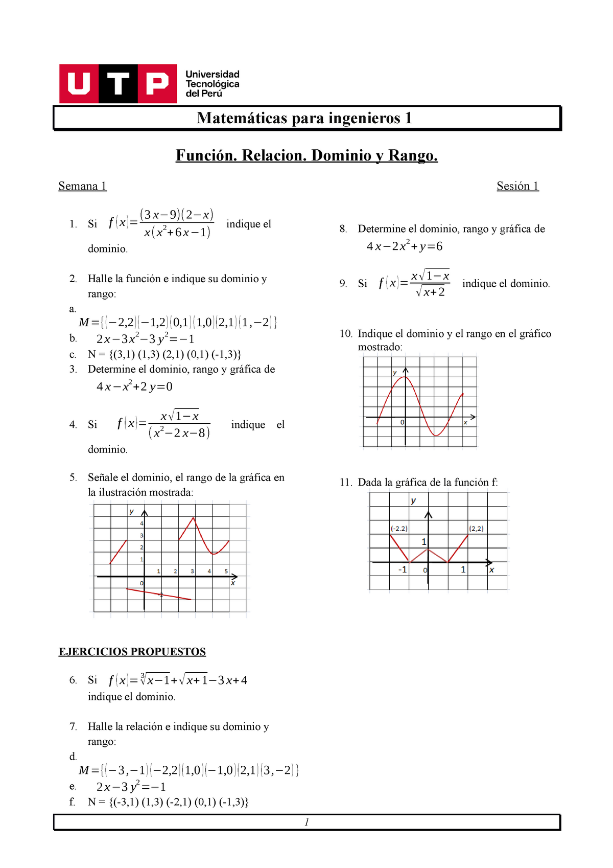 Dominio Y Rango Ejercicios Matemáticas Para Ingenieros 1 Función Relacion Dominio Y Rango 