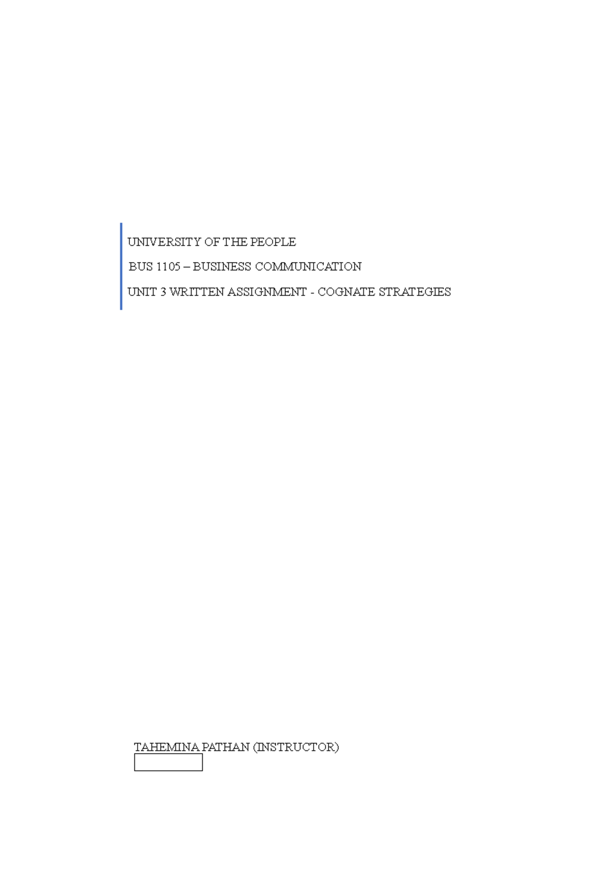 BUS 1105 UNIT 3 Written Assignment - TAHEMINA PATHAN (INSTRUCTOR ...