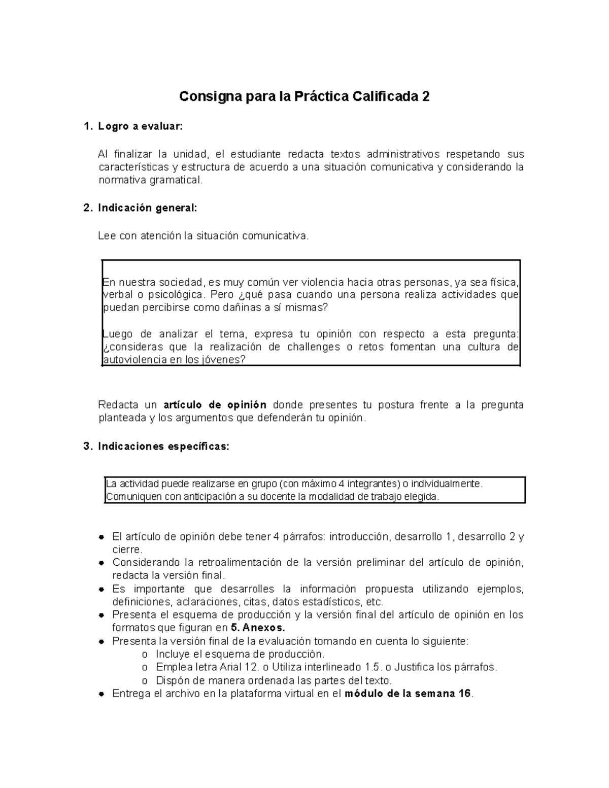 Redaccion A16E PC2Consigna - Consigna Para La Práctica Calificada 2 1 ...