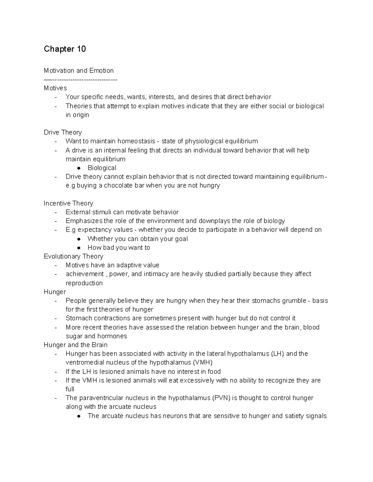 Chapter 10 of Psych 1001 - Chapter 10 Motivation and Emotion —- Motives ...