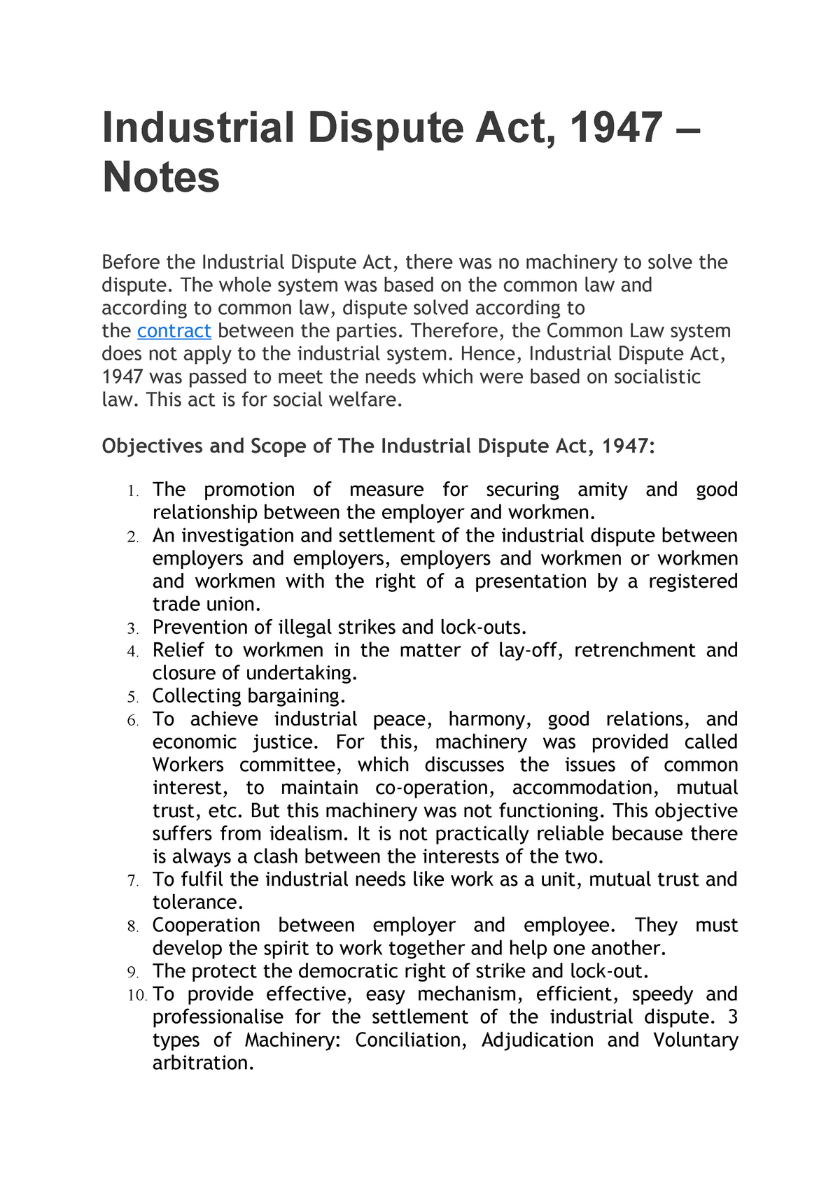 Industrial Dispute Act Notes On Various Aspect Of Industrial Disputes 