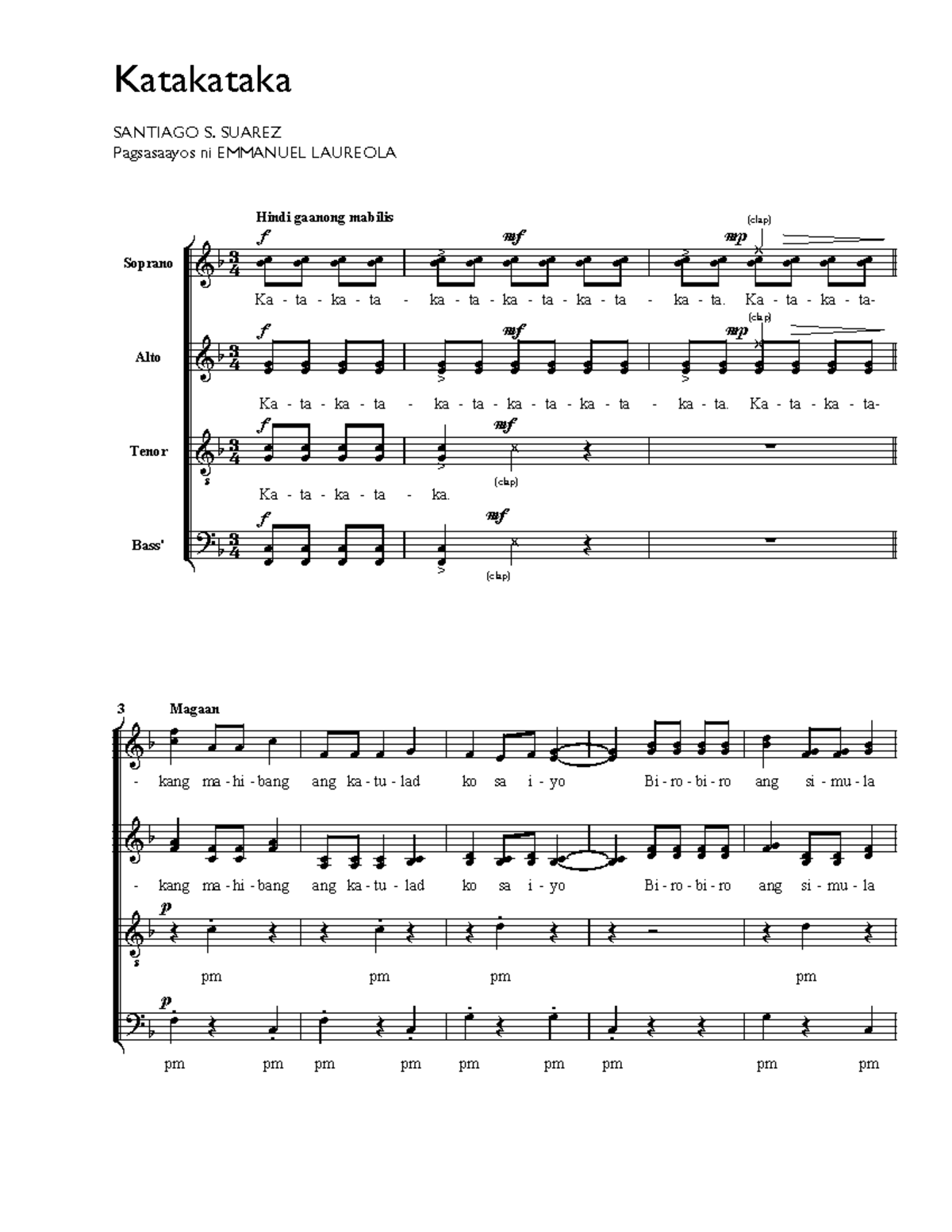 Kataka-Taka SATB - Emmanuel Laureola - Katakataka Soprano Alto Tenor ...