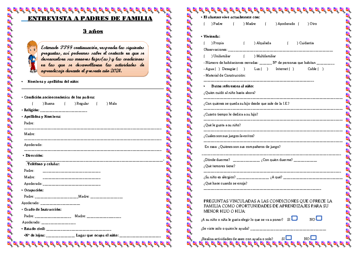Entrevista Para Padres De Niños De Preescolar www.studocu.com