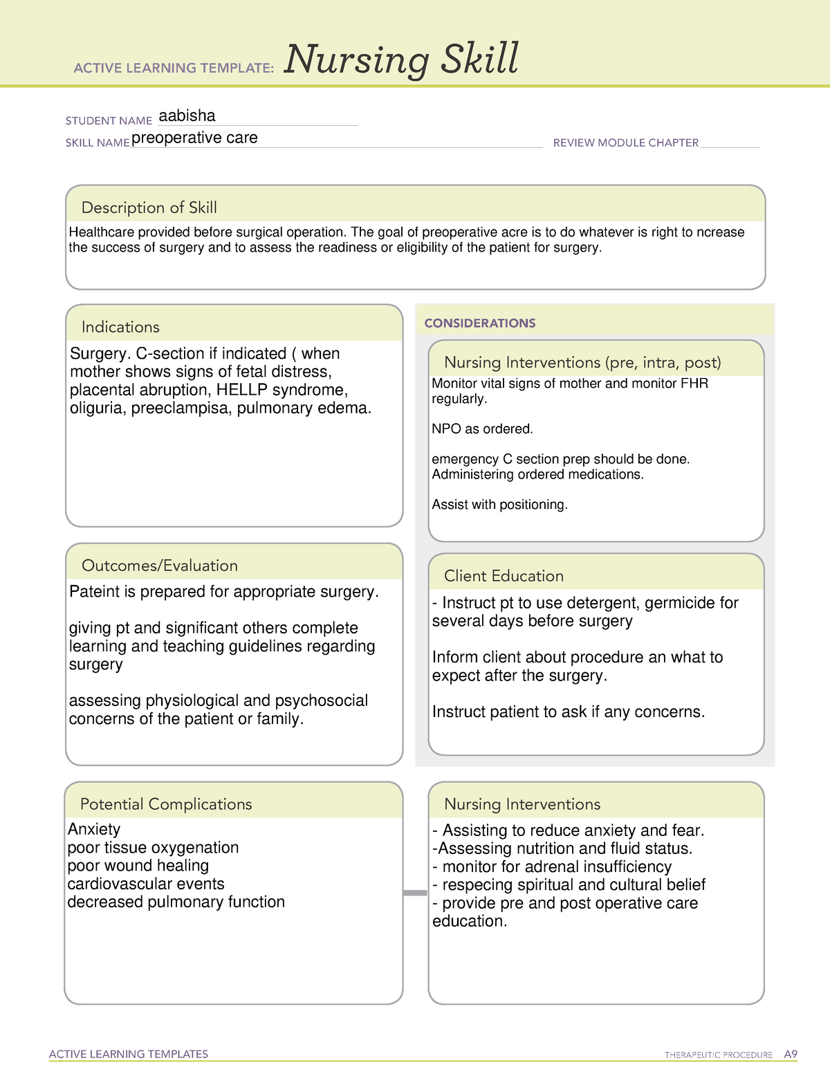 Preop care - care plan - ACTIVE LEARNING TEMPLATES TherapeuTic ...