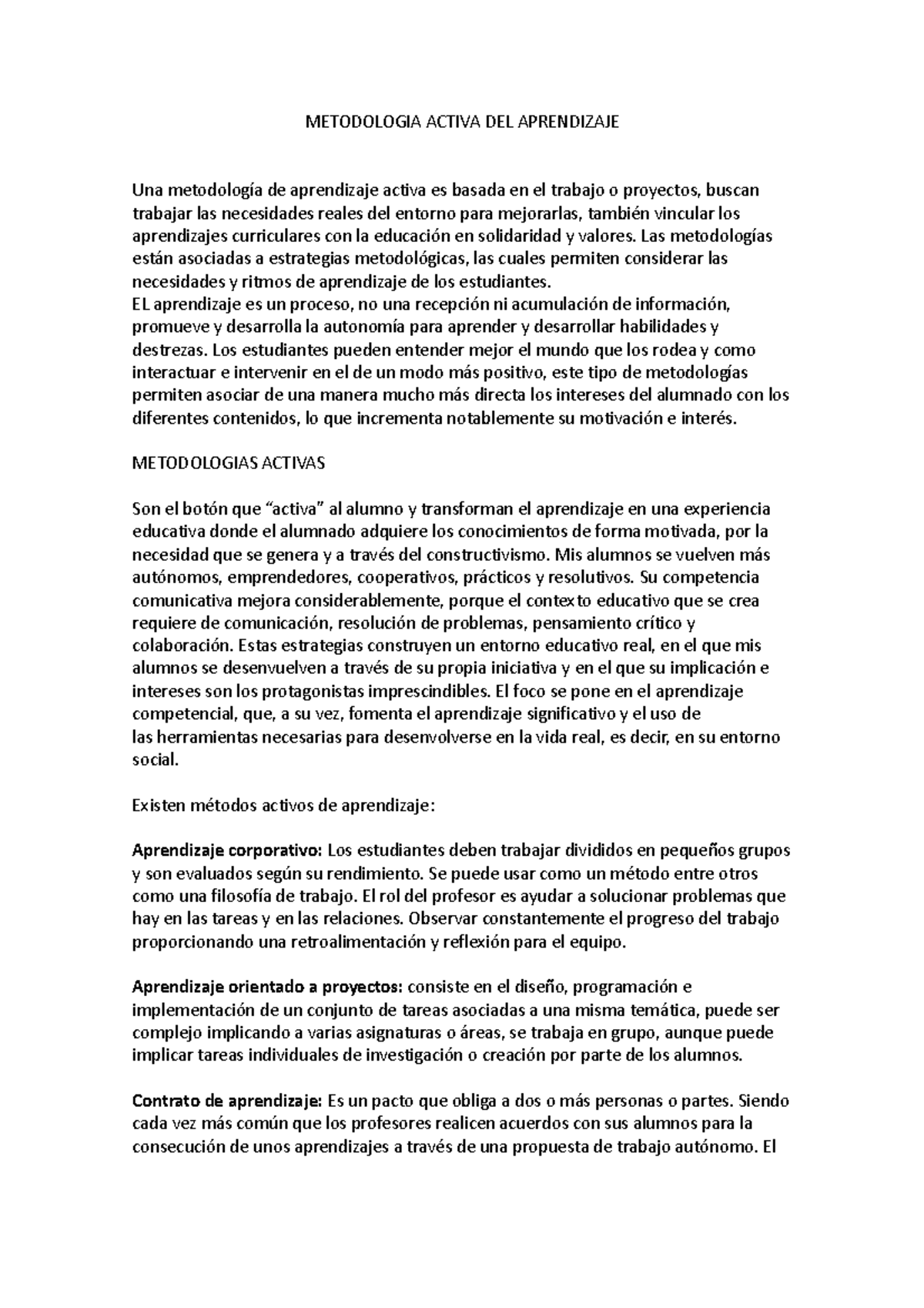 Metodología Activa Del Aprendizaje - METODOLOGIA ACTIVA DEL APRENDIZAJE ...