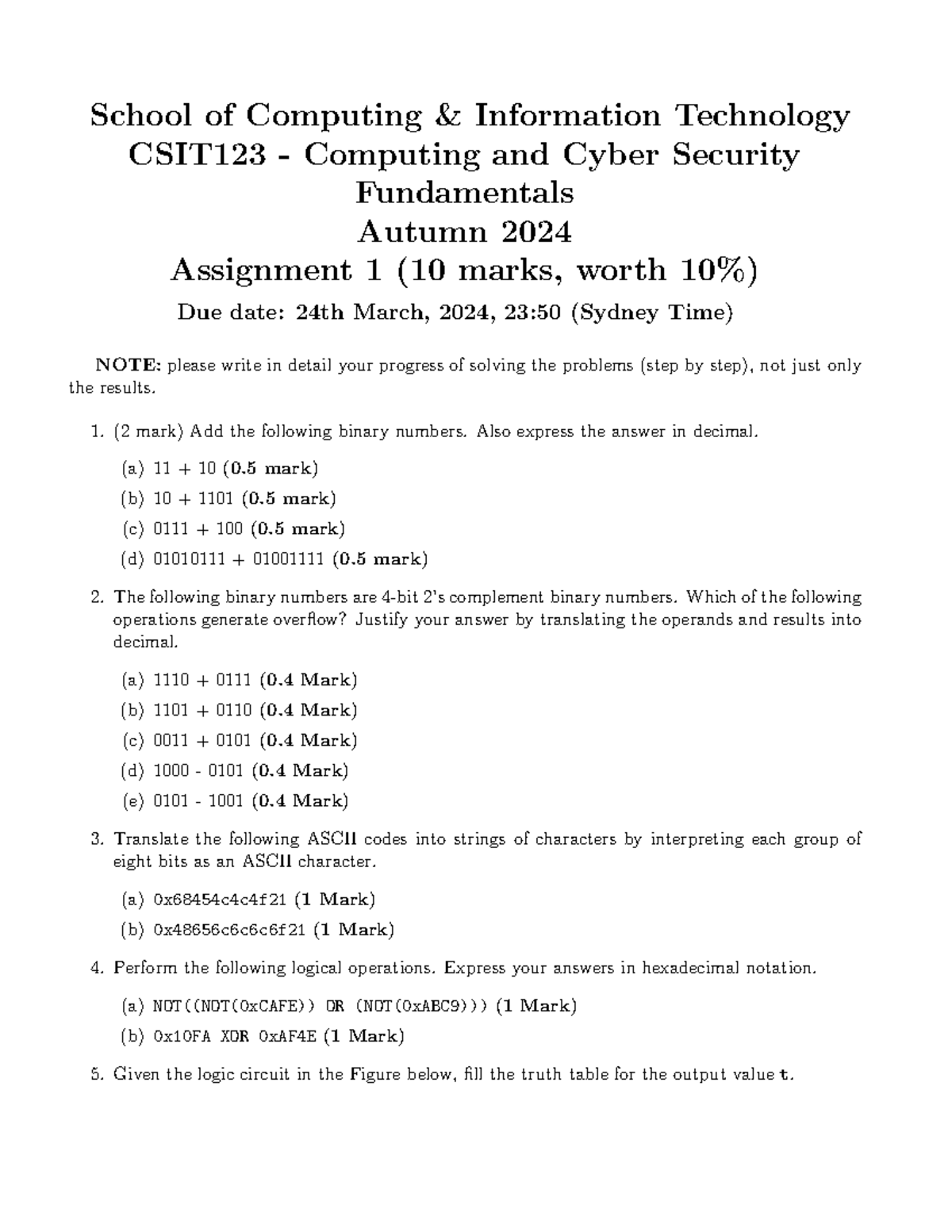 A-1 - Assignment - School of Computing & Information Technology CSIT123 ...