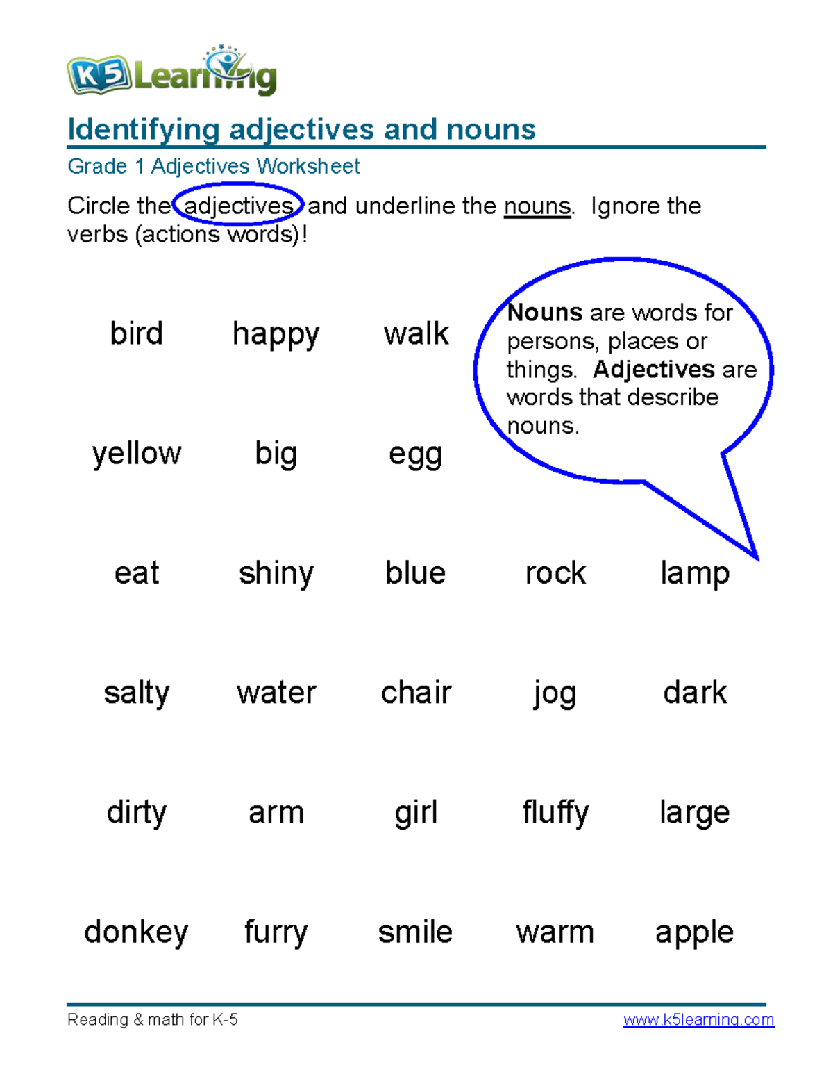 Grade 1 identify adjectives c - Identifying adjectives and nouns Grade ...