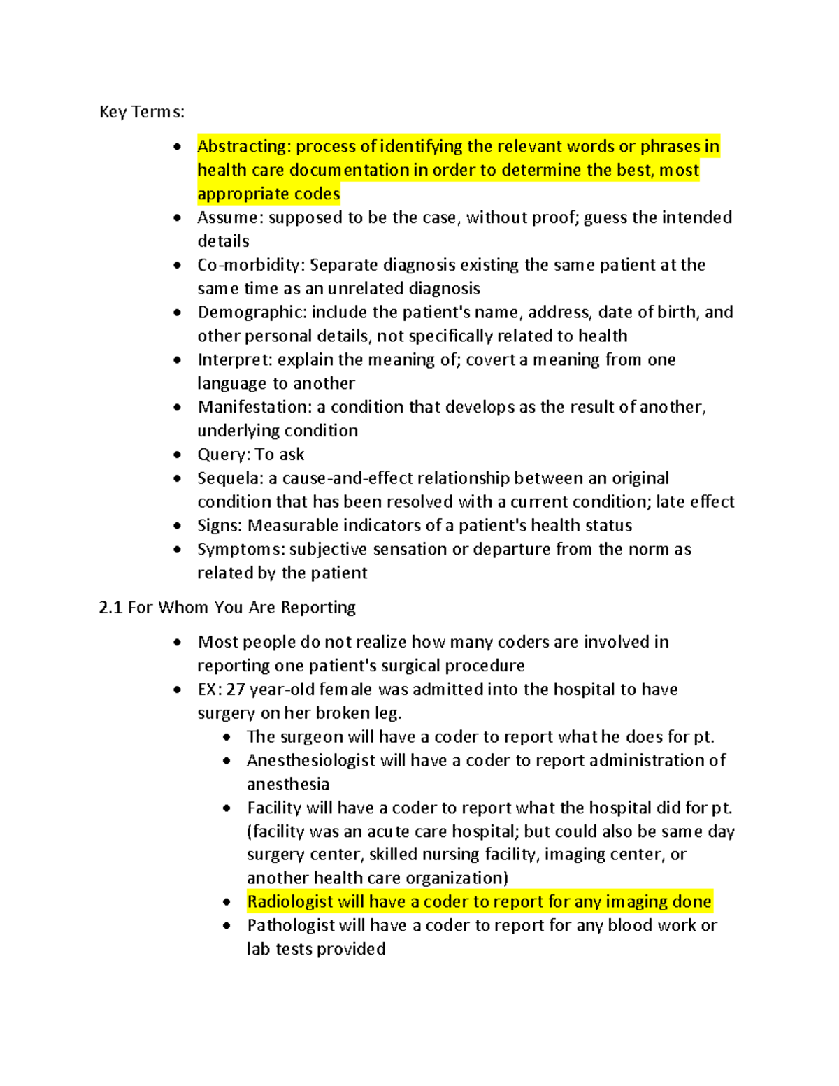 Medical Coding Chapter 2 Abstracting Clinical Documentation Key