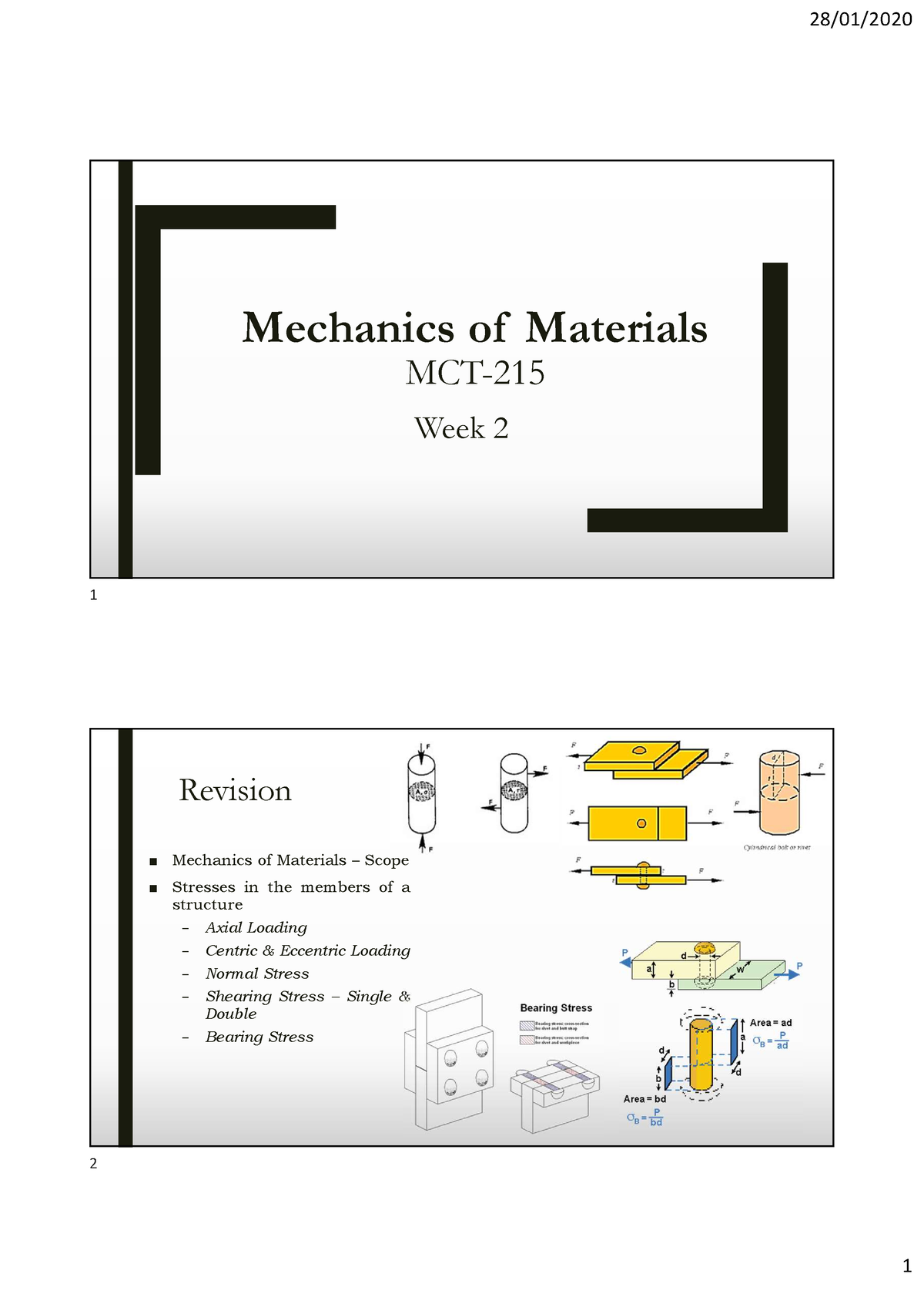 Week2-2010 - Lecture Slides - Mechanics Of Materials MCT- Week 2 ...