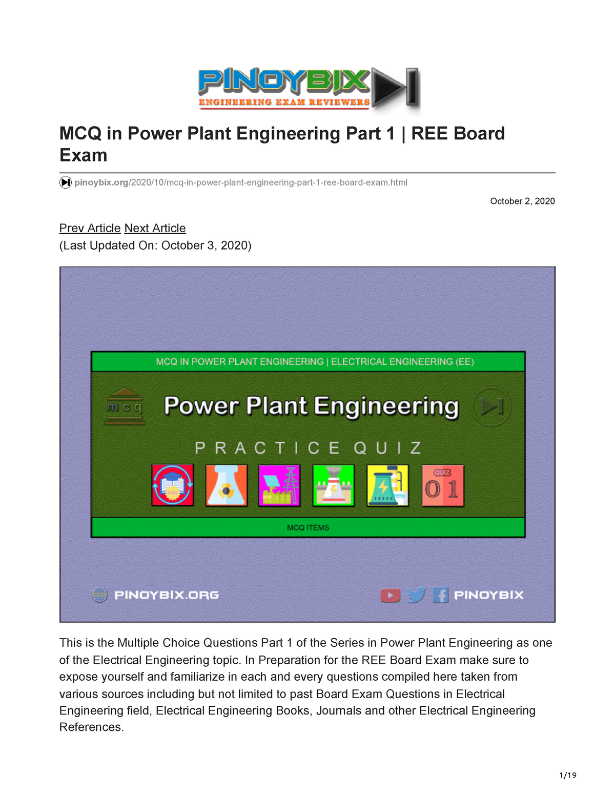 Pinoybix.org-MCQ In Power Plant Engineering Part 1 REE Board Exam ...