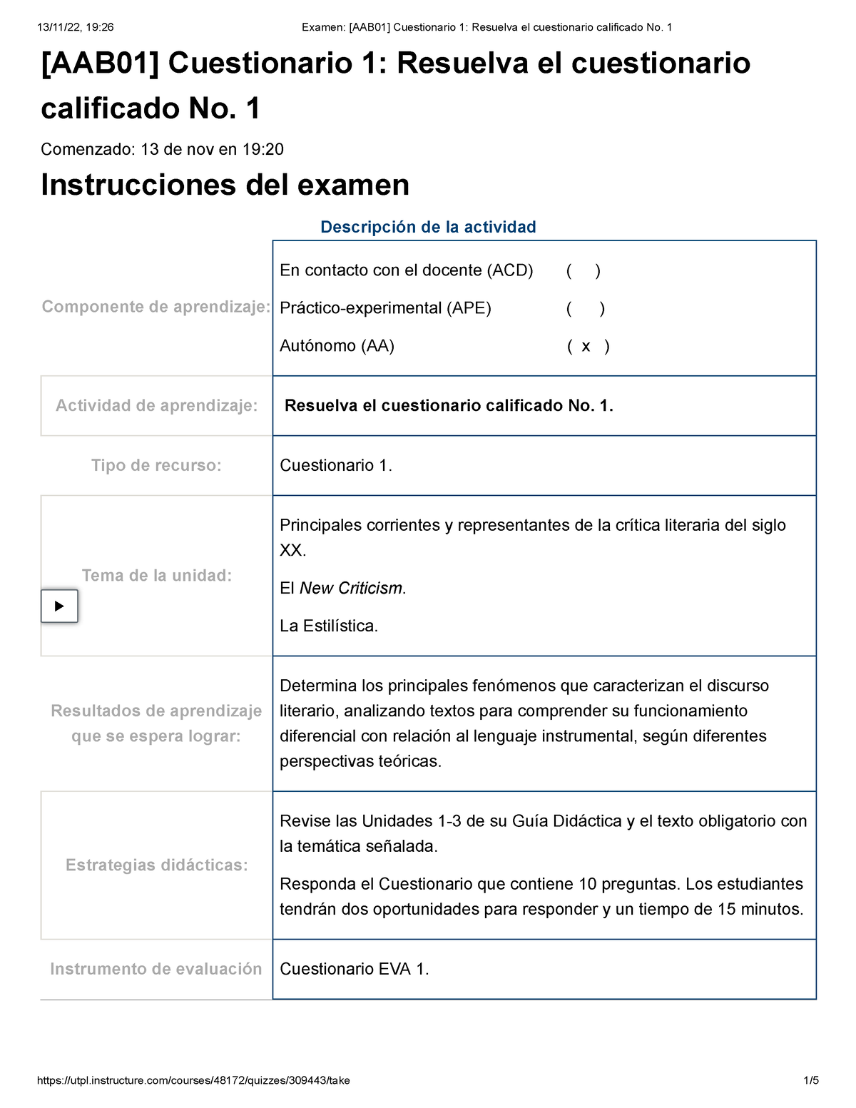 Examen [AAB01] Cuestionario 1 Resuelva El Cuestionario Calificado No. 1 ...