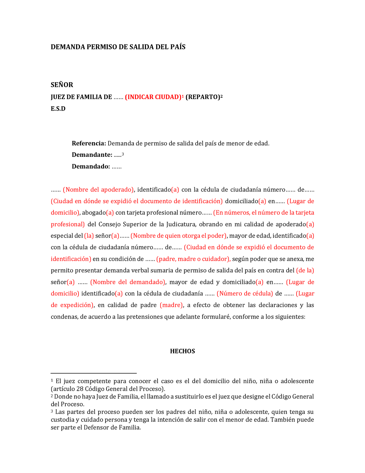 Modelo Demanda Salida Del Pais Demanda Permiso De Salida Del PaÕs Se—or Juez De Familia De 3454