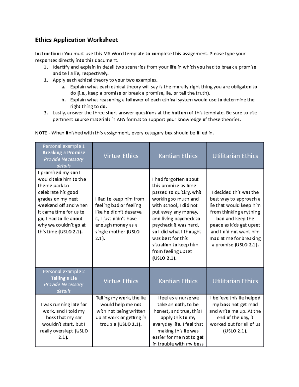 Ethics Application Worksheet Template - Ethics Application Worksheet ...