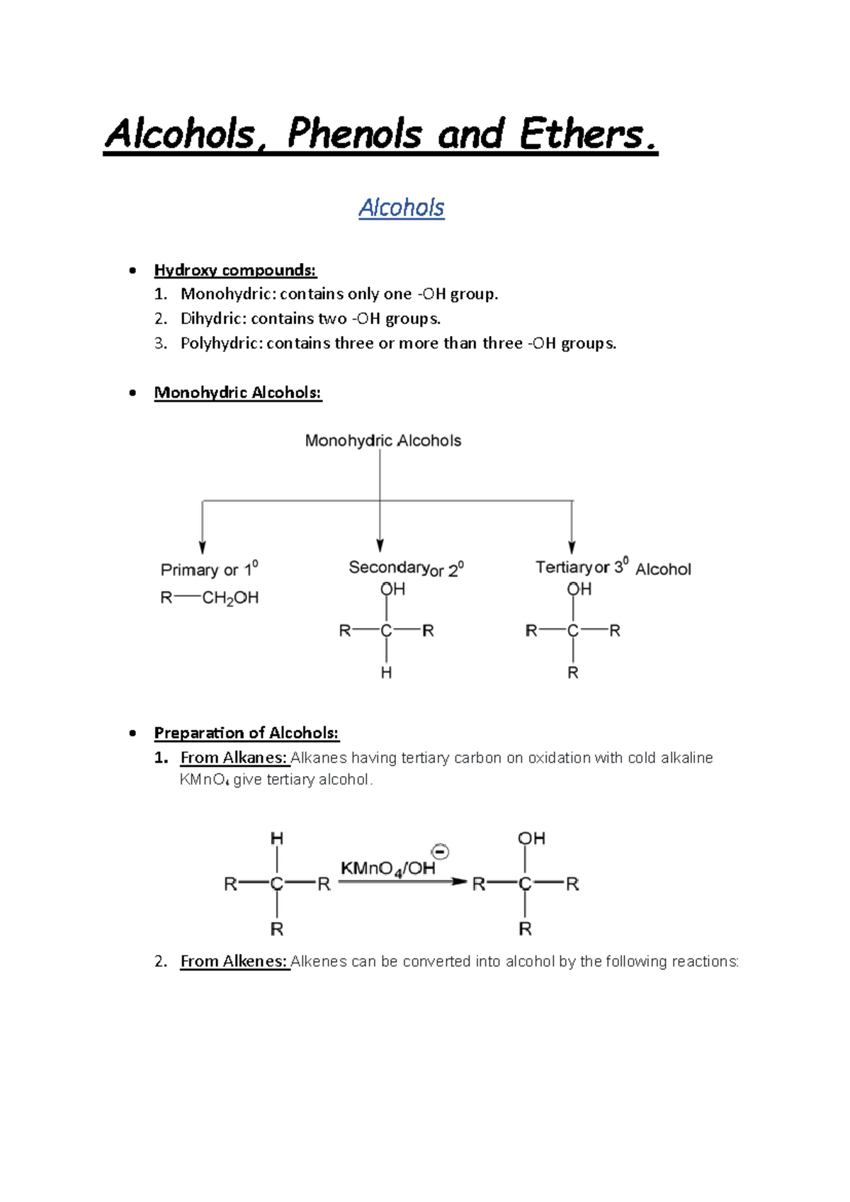 Alcohols Phenols and Ethers - Alcohols • Hydroxy compounds: 1 ...