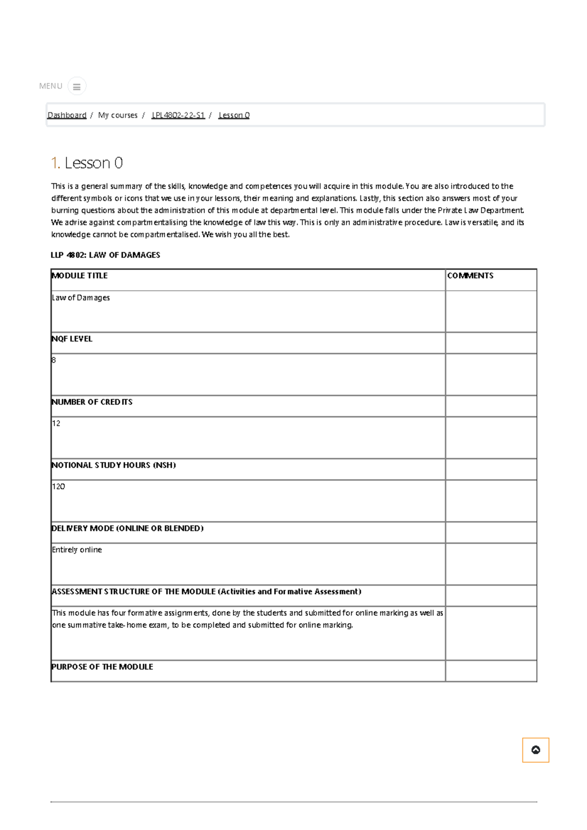 Course Law of Damages 22 S1, Section Lesson 0 - 1. Lesson 0 This is a ...