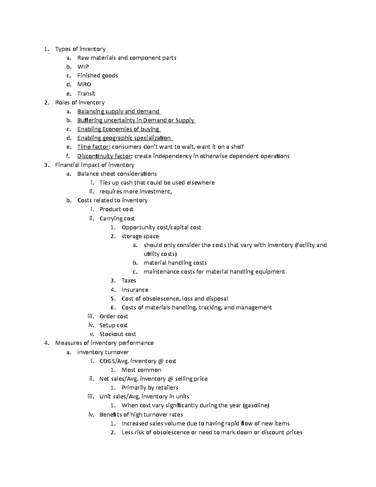Chapter 7 managing inventories - 1. Types of inventory a. Raw materials ...