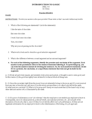 Phil 110 Final Exam - Philosophy 110 Final Exam Version 1 Name: Please ...