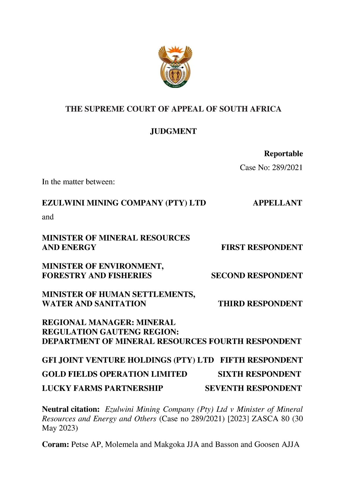 Ezulwini CASE - THE SUPREME COURT OF APPEAL OF SOUTH AFRICA JUDGMENT ...