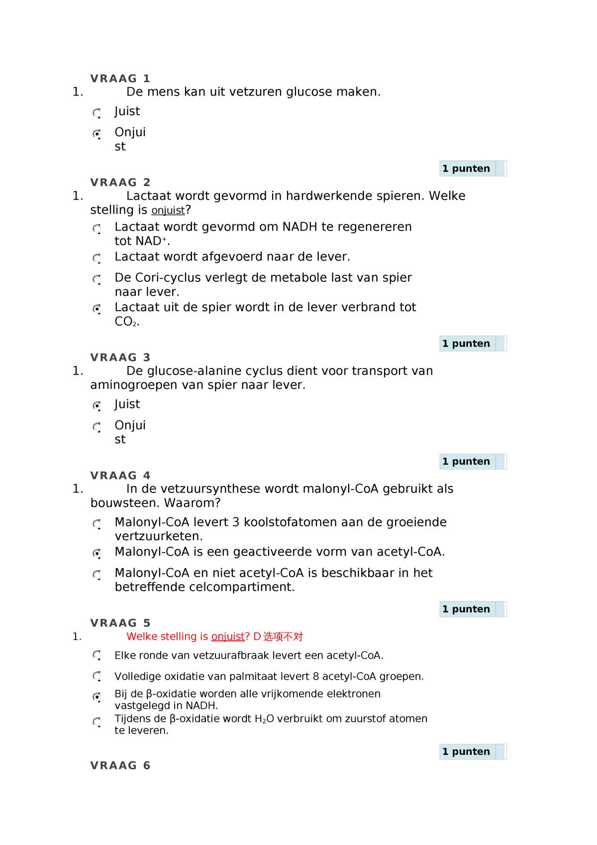 Toets Metabolisme Dag 5 Studeersnel