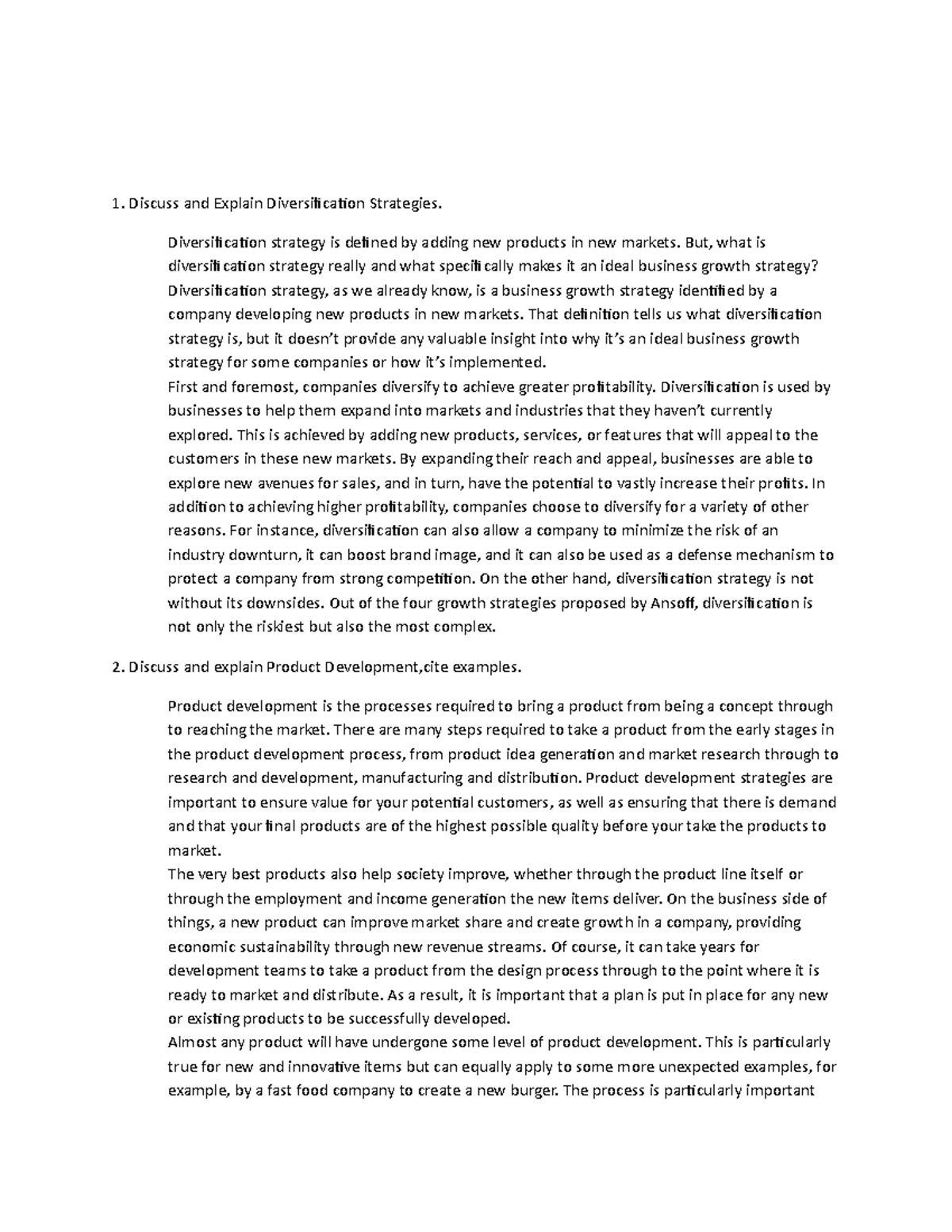 Accounting Management - Discuss and Explain Diversification Strategies ...