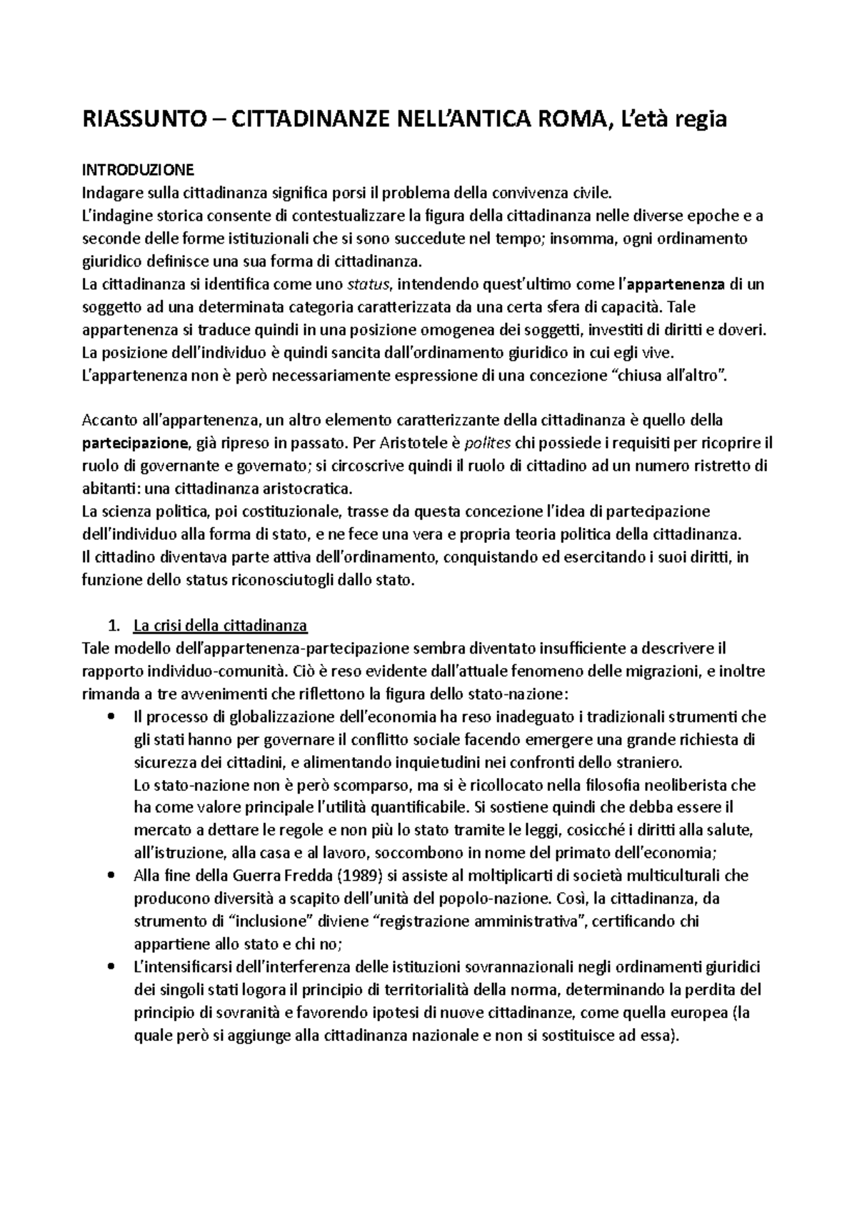 RiassuntoCittadinanze nell'antica Roma RIASSUNTO CITTADINANZE NELL’ANTICA