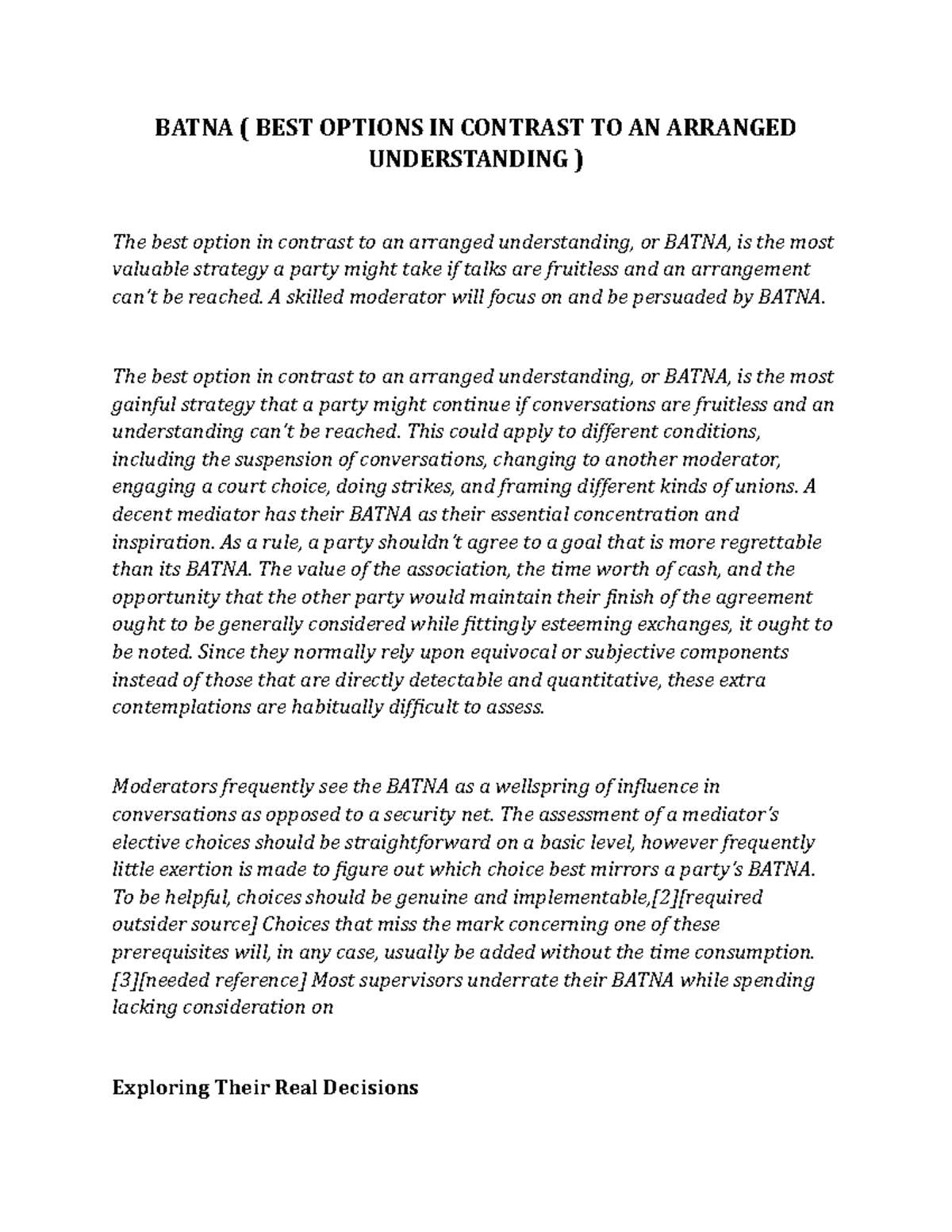 Batna ( Best Options in contrast To an Arranged Understanding ) - BATNA ...