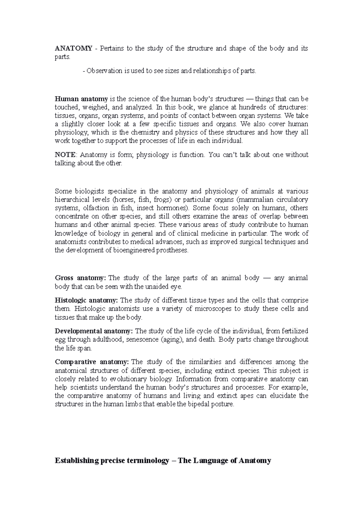 LESSON I - MEDTECH - ANATOMY - Pertains to the study of the structure ...