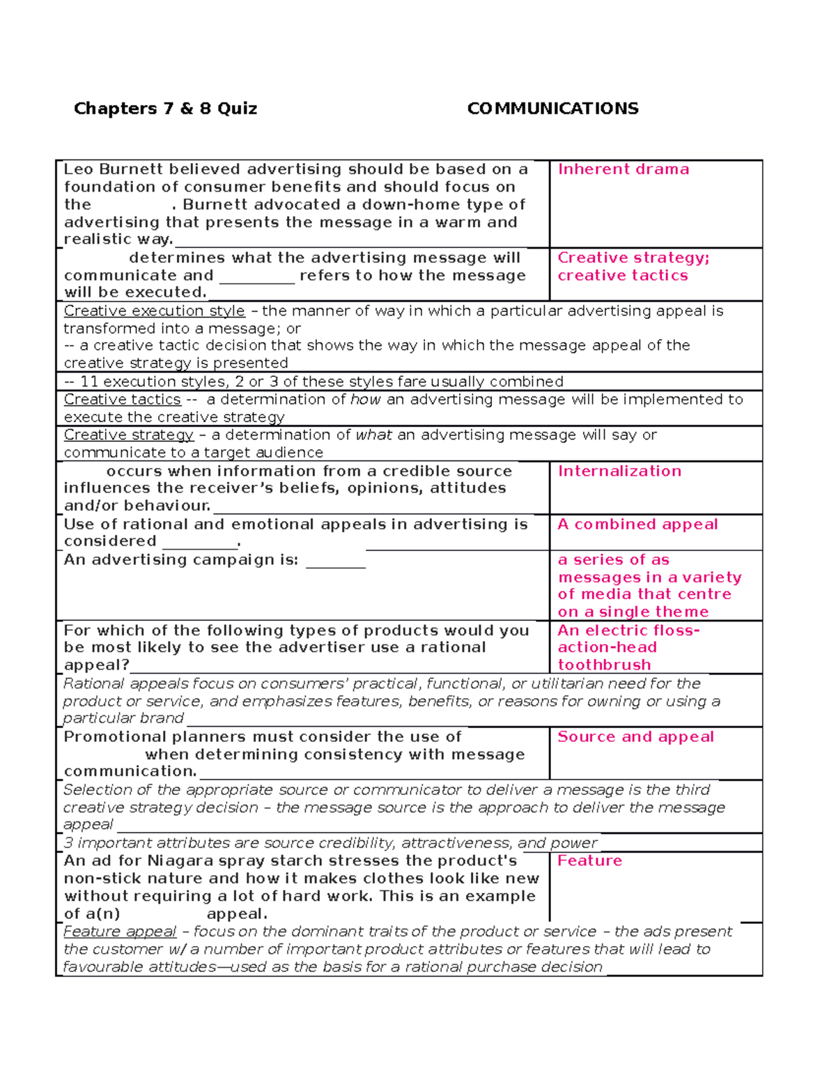 Chapters 7&8 Quiz - Practice Quiz - Chapters 7 & 8 Quiz COMMUNICATIONS ...