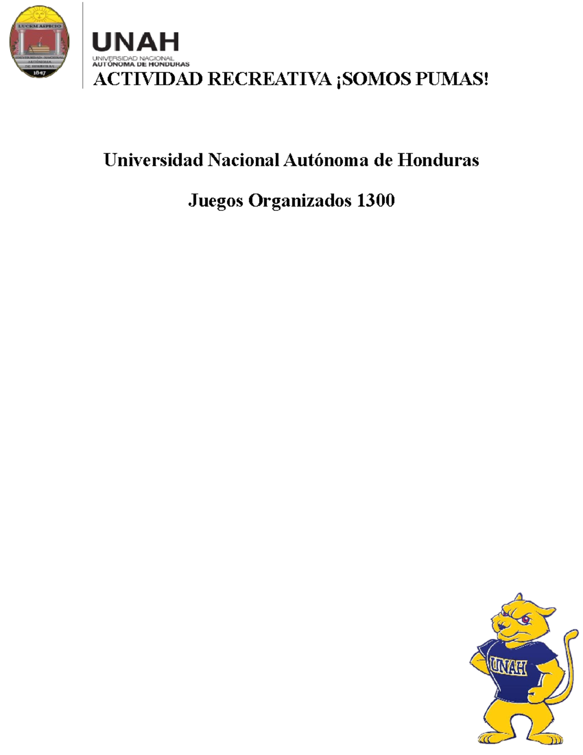 Plan De Una Actividad Recreativa Juegos Organizados UNAH Studocu
