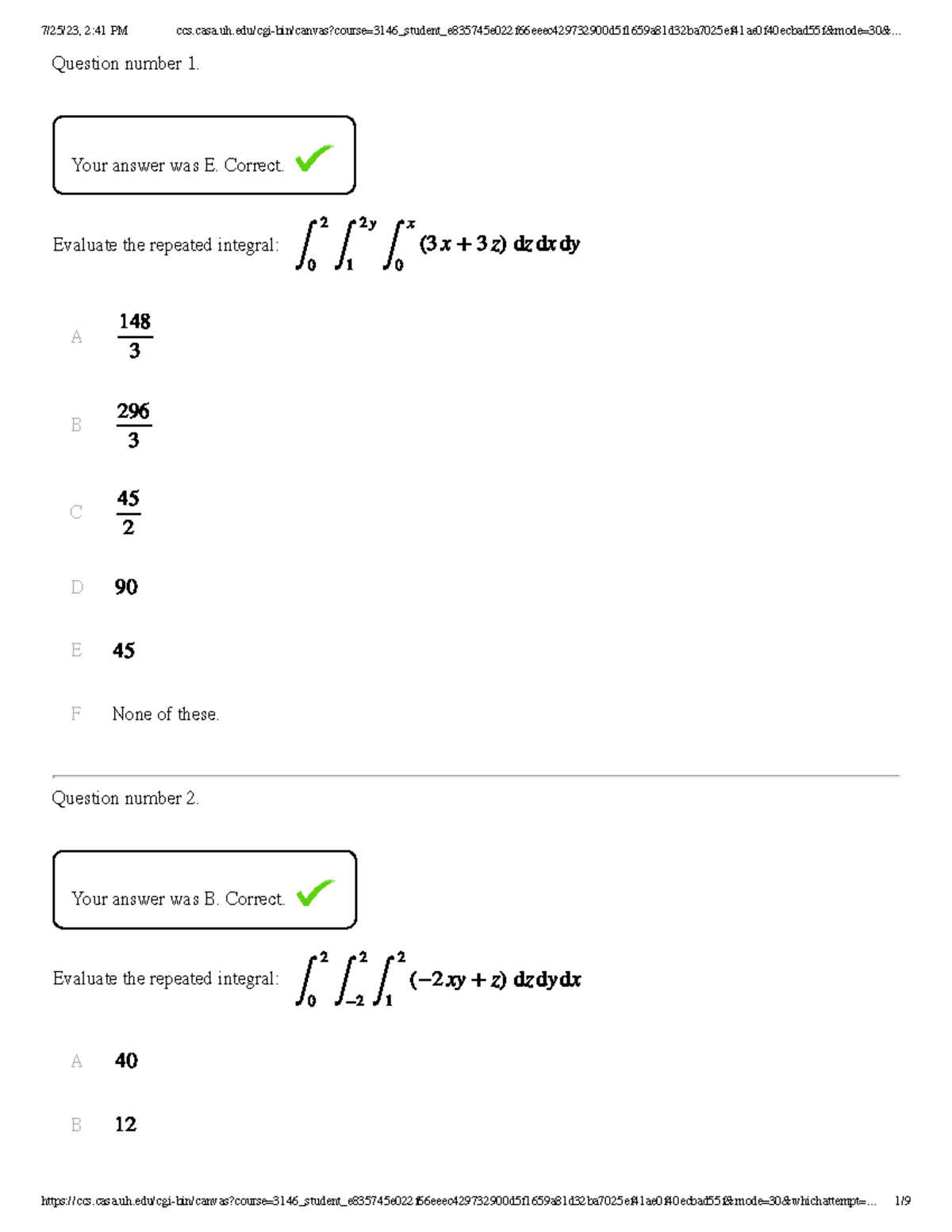 MATH 2415 Quiz 16 - Sections 15.6-7 - Question Number 1. Your Answer ...