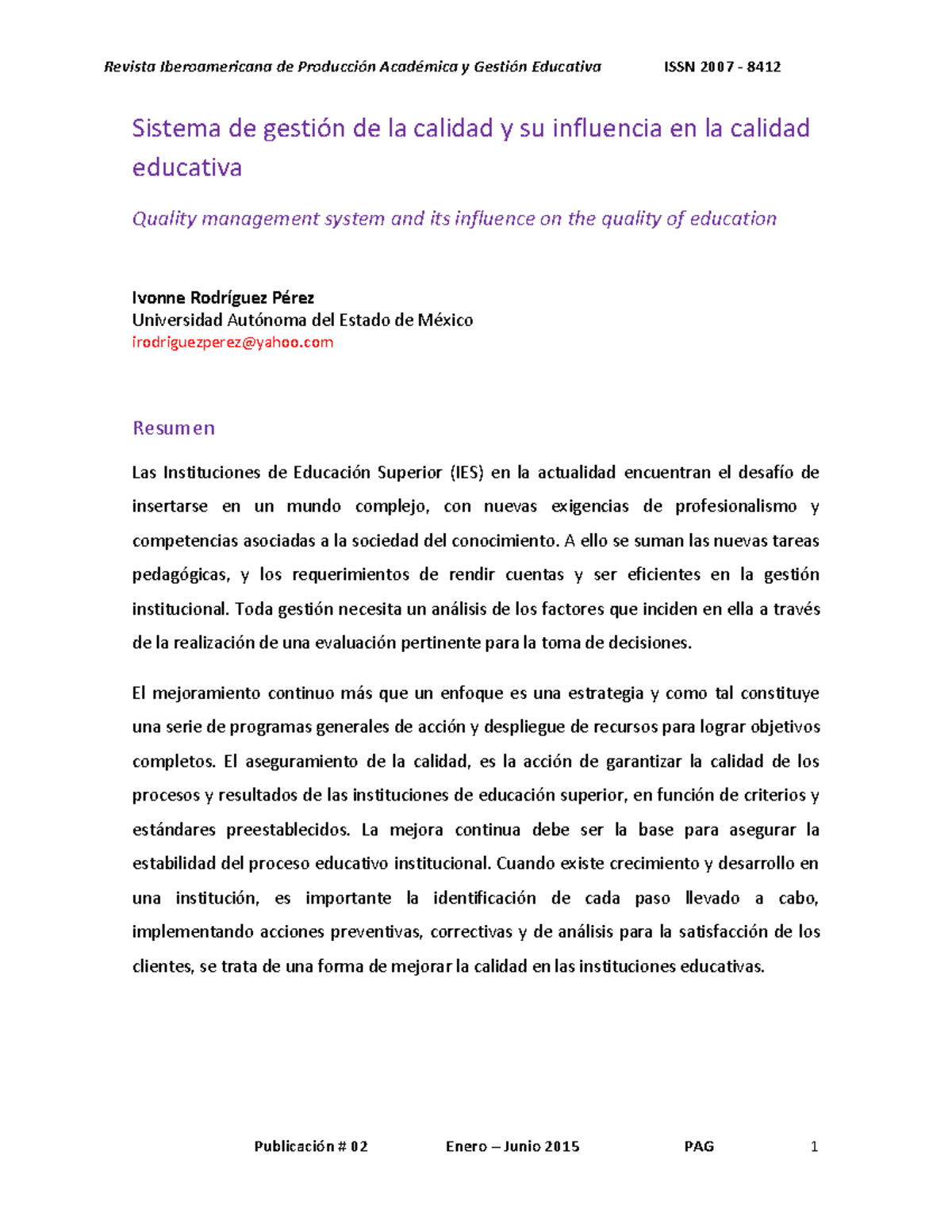 Sistema de gestión de la calidad y su influencia en la calidad ...