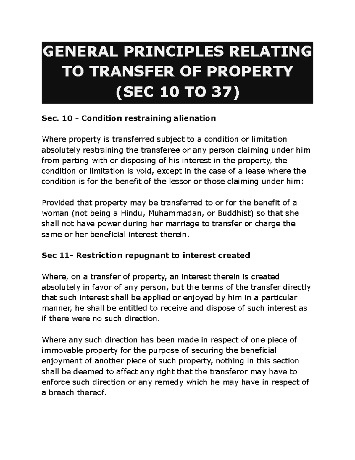 General Principles Relating To Transfer Of Property - GENERAL ...