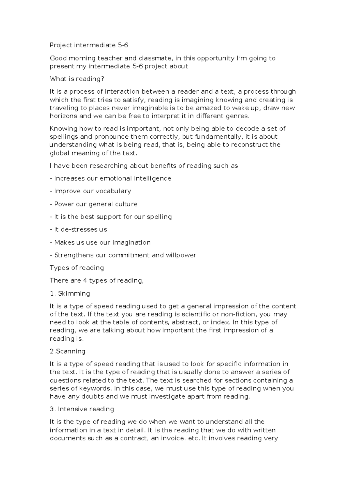 Project intermedio 5 - Project intermediate 5- Good morning teacher and ...