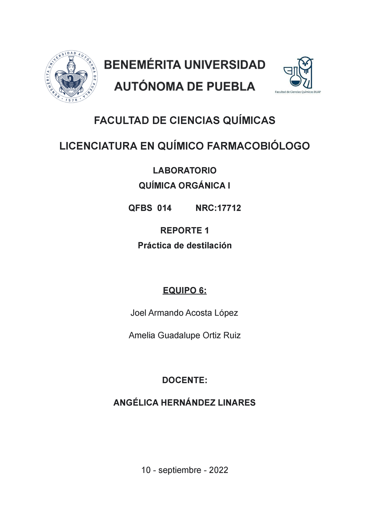 Reporte 1 Química Orgánica LAB - FACULTAD DE CIENCIAS QUÍMICAS ...