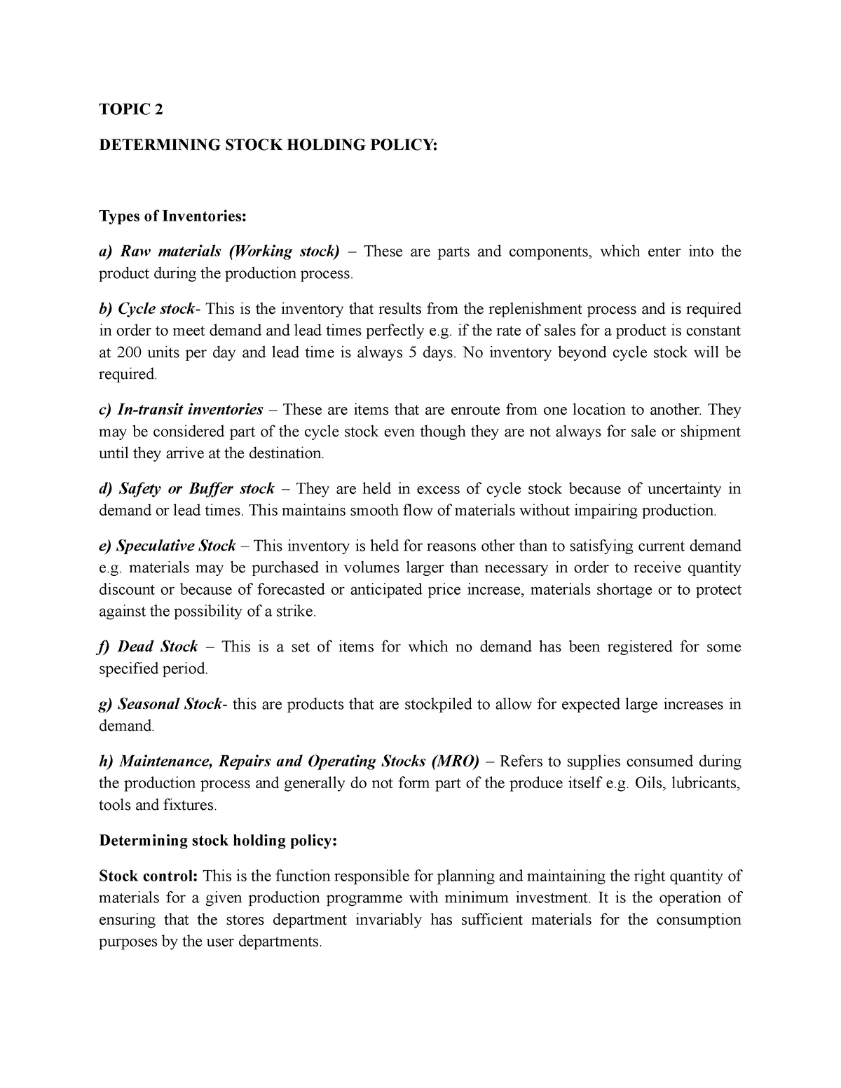 Topic 2 DPLM 0211 Notes for stores and inventory management TOPIC 2