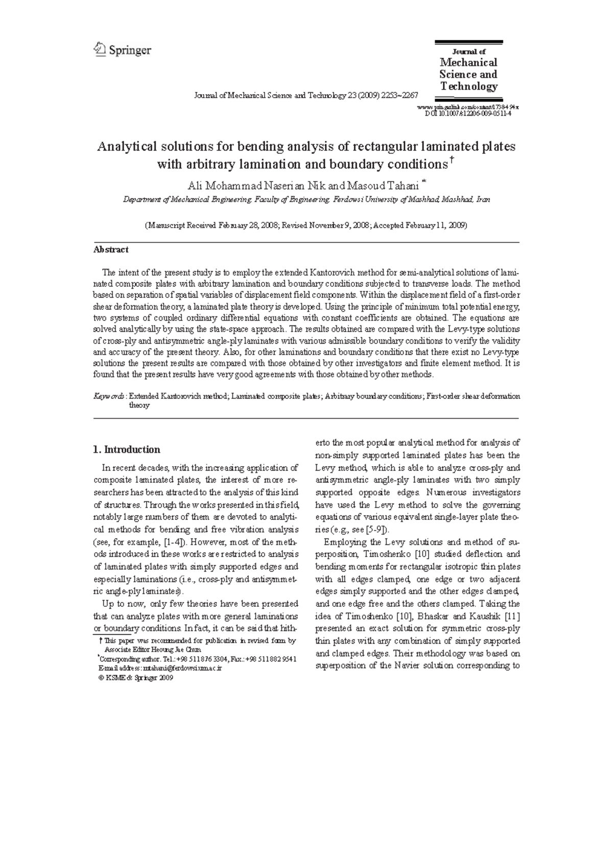 Nik-Tahani 2009 Article Analytical Solutions For Bending A - Journal of ...