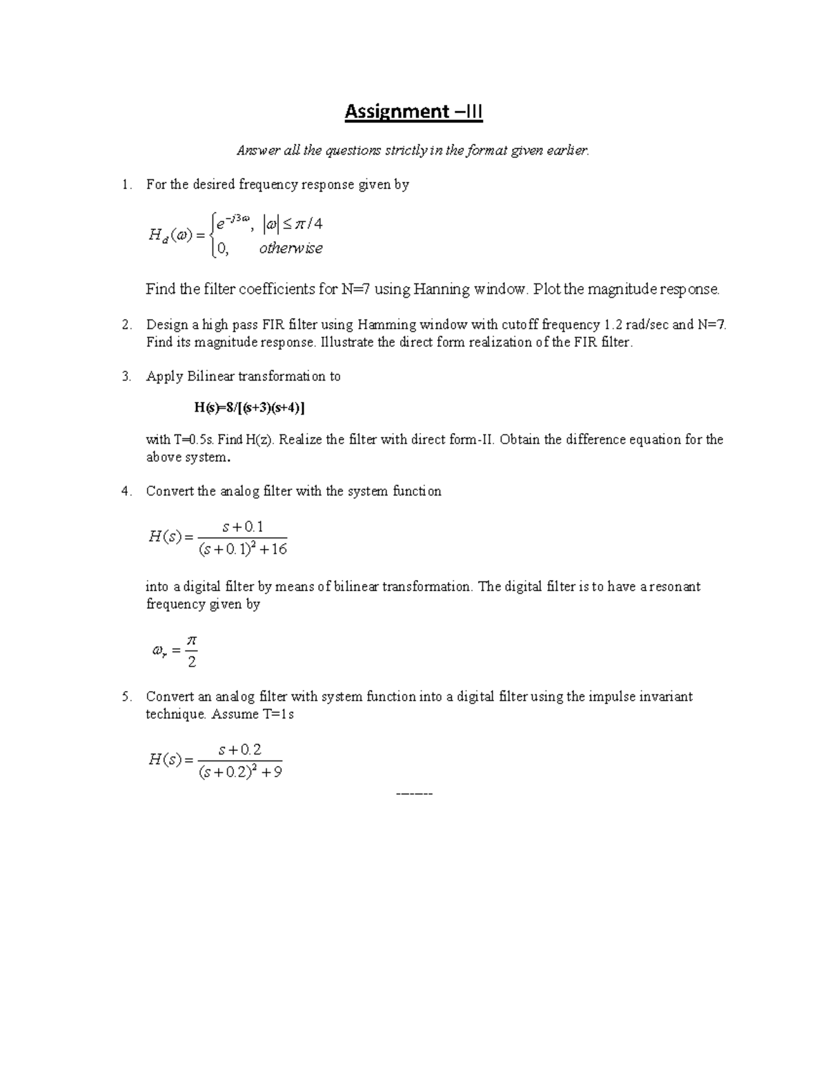 DSP Assignment III Lecture notes 3 Digital Signal Processing KIIT