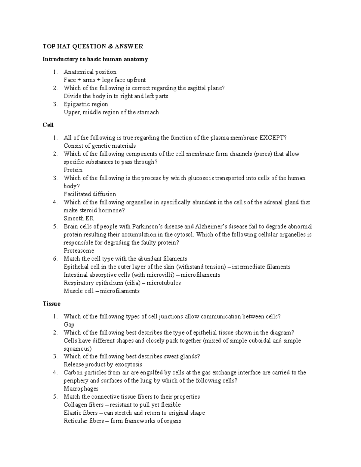 TOP HAT Question TOP HAT QUESTION & ANSWER Introductory to basic