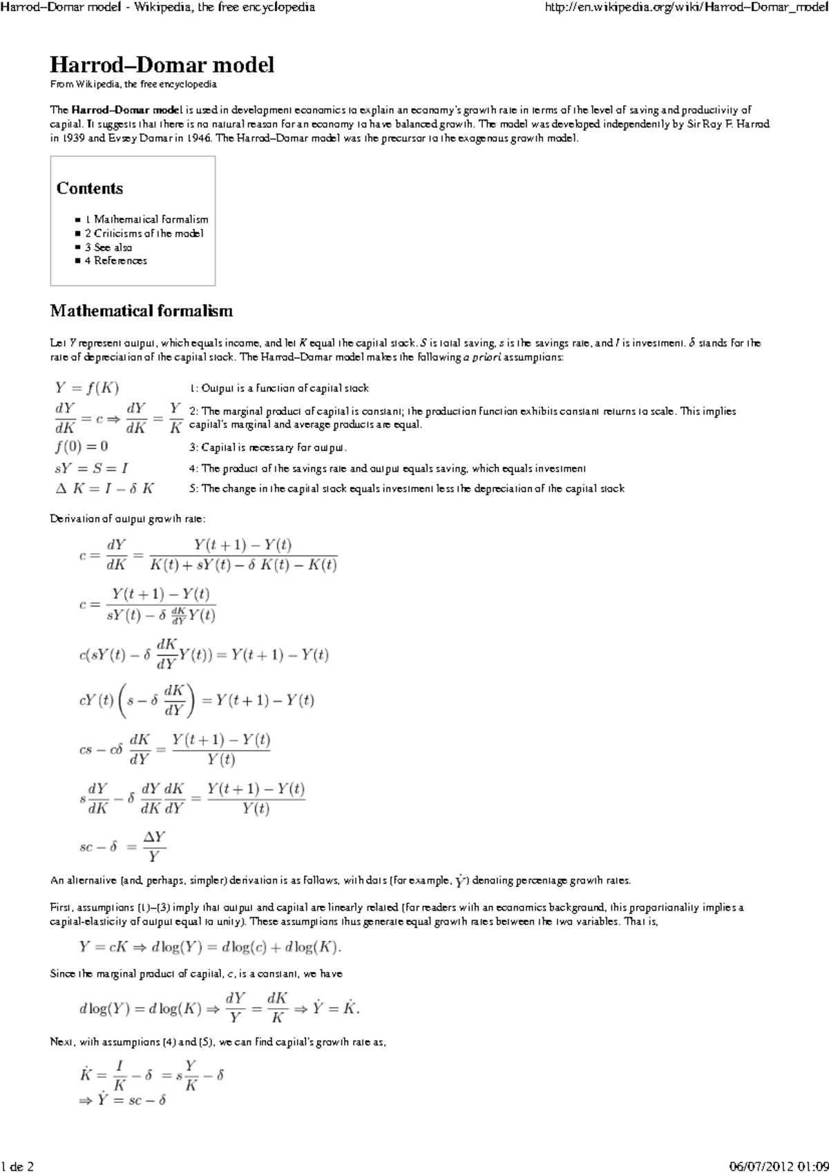 Harrod-Domar model from the beginning to the end - Development ...