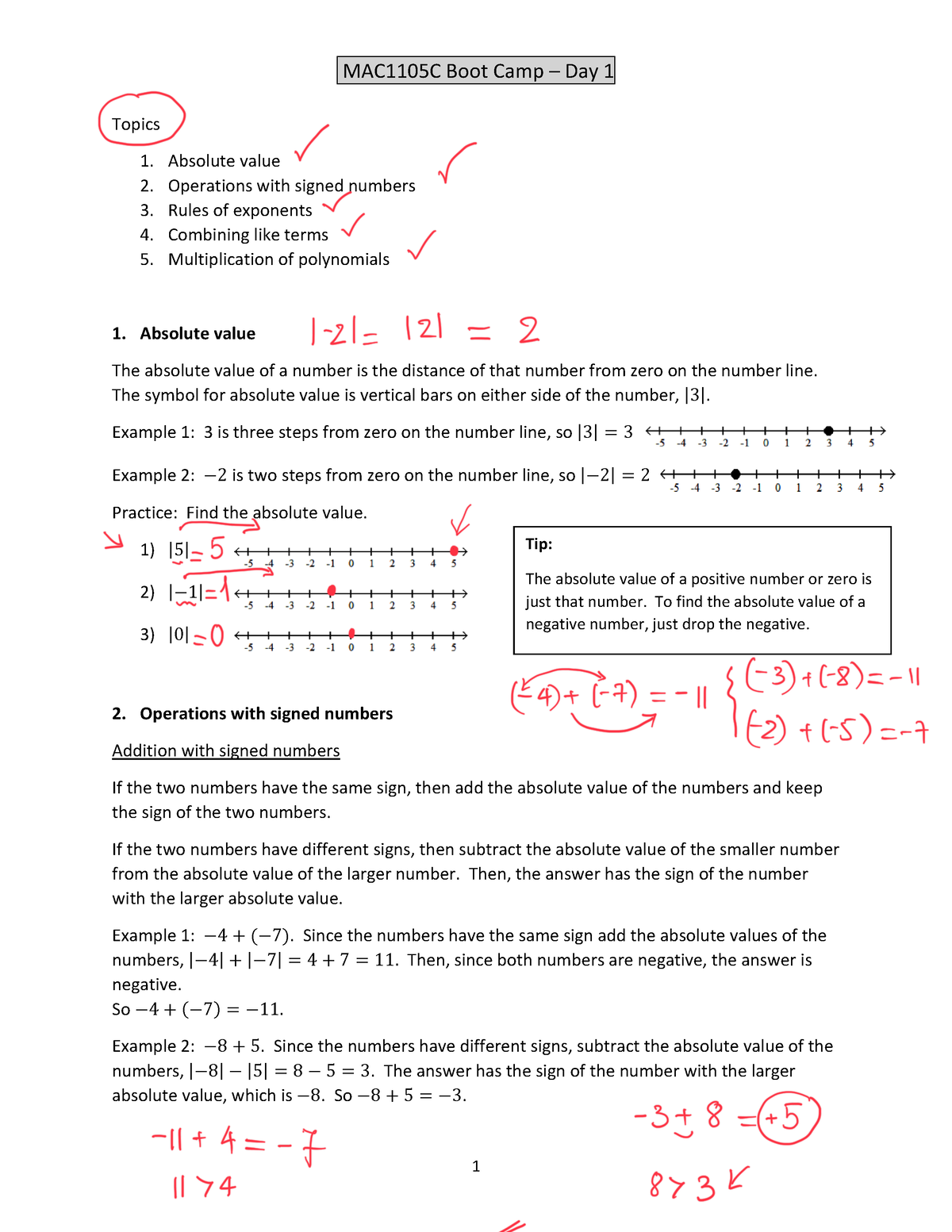 Mac1105c boot camp part 1 - Topics Absolute value Operations with ...