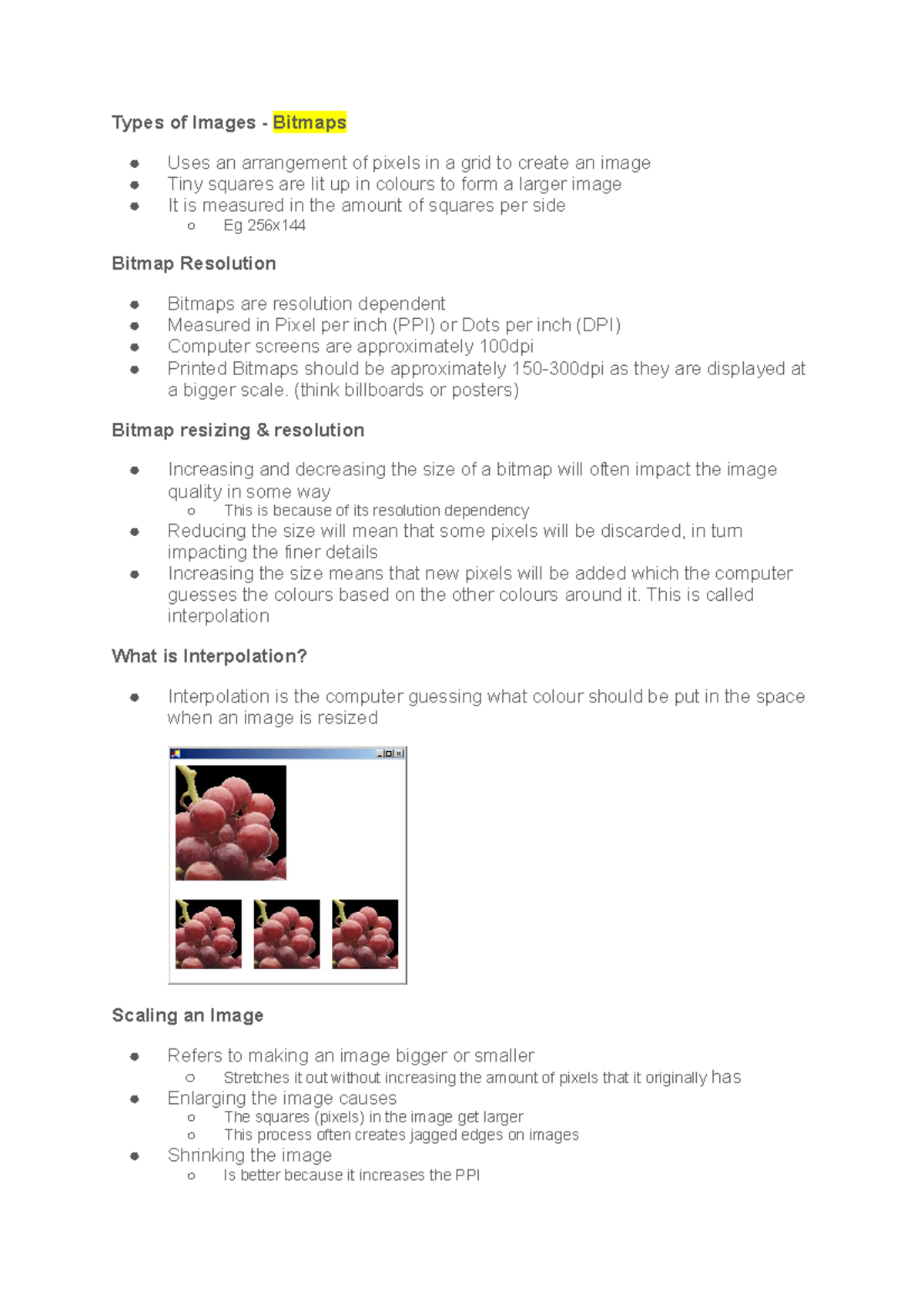 Multimedia Theory - Study Notes - Types of Images - Bitmaps Uses an ...
