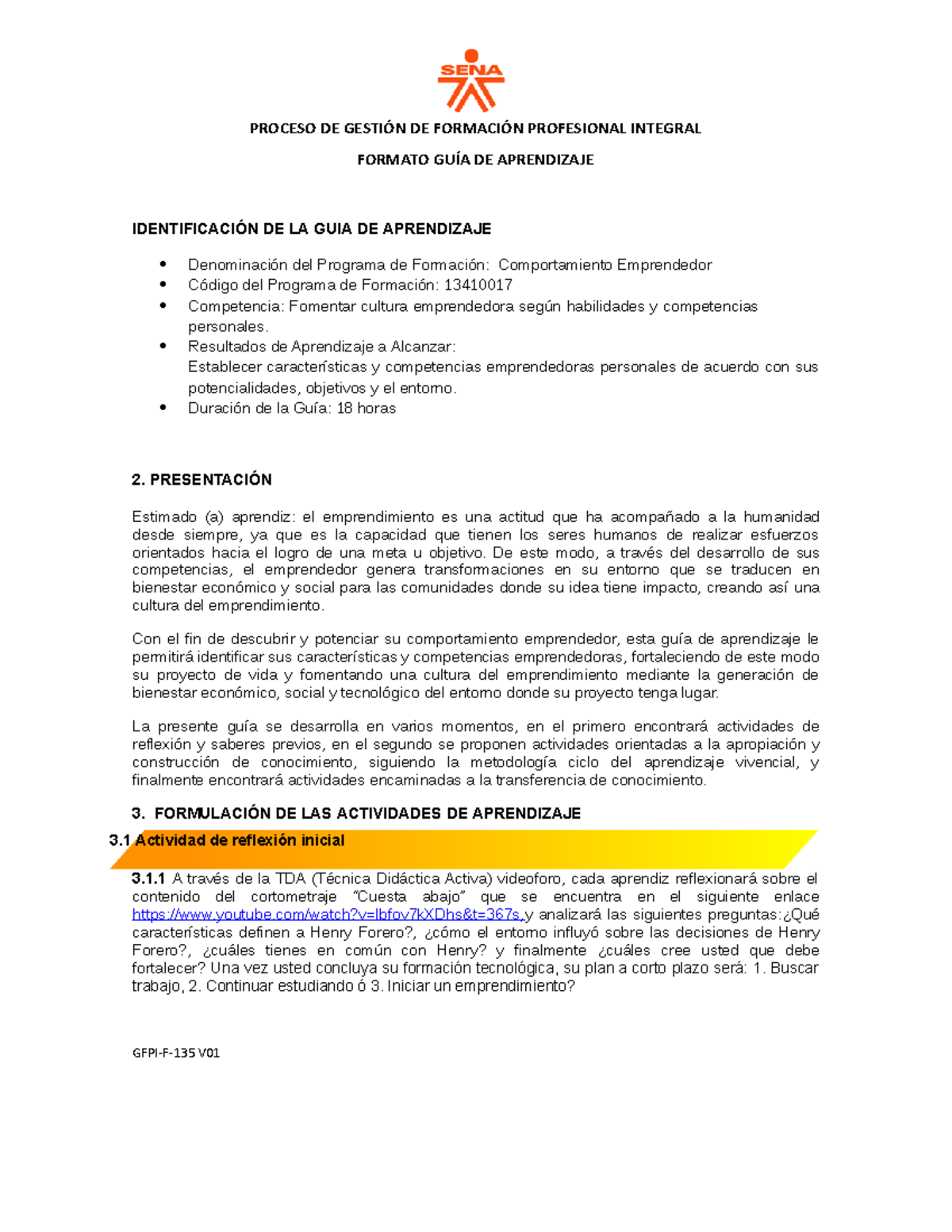 GFPI-F-135 Comportamiento Emprendedor 1 - OLMP - 3 Actividad de ...