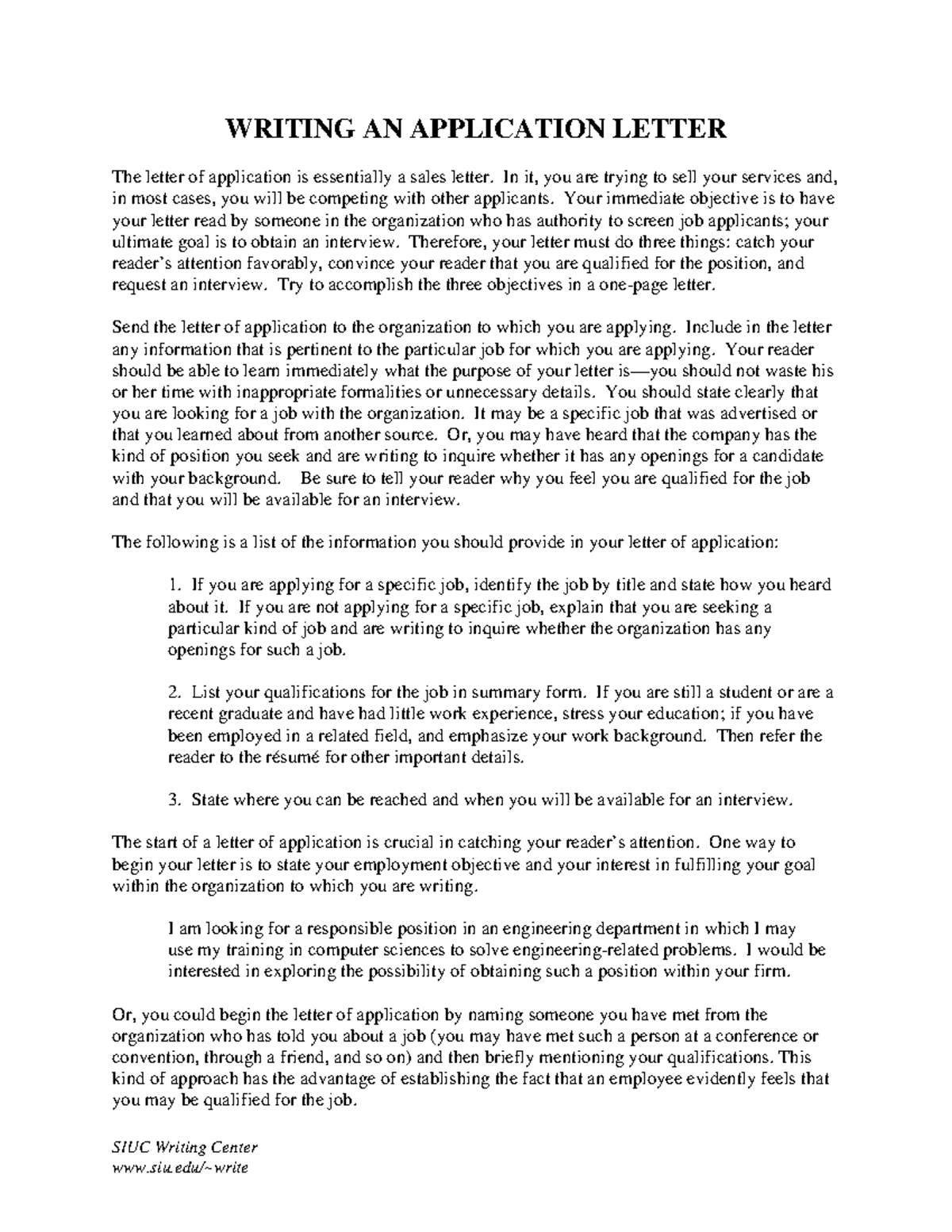 Writing an application letter Computer Programming for Engineers