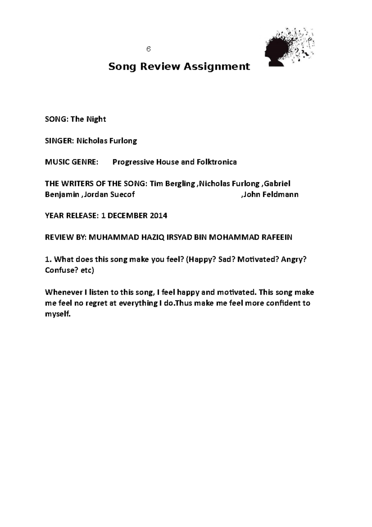Song Review F4 Pdf Hziq Nothing 6 Song Review Assignment SONG The 