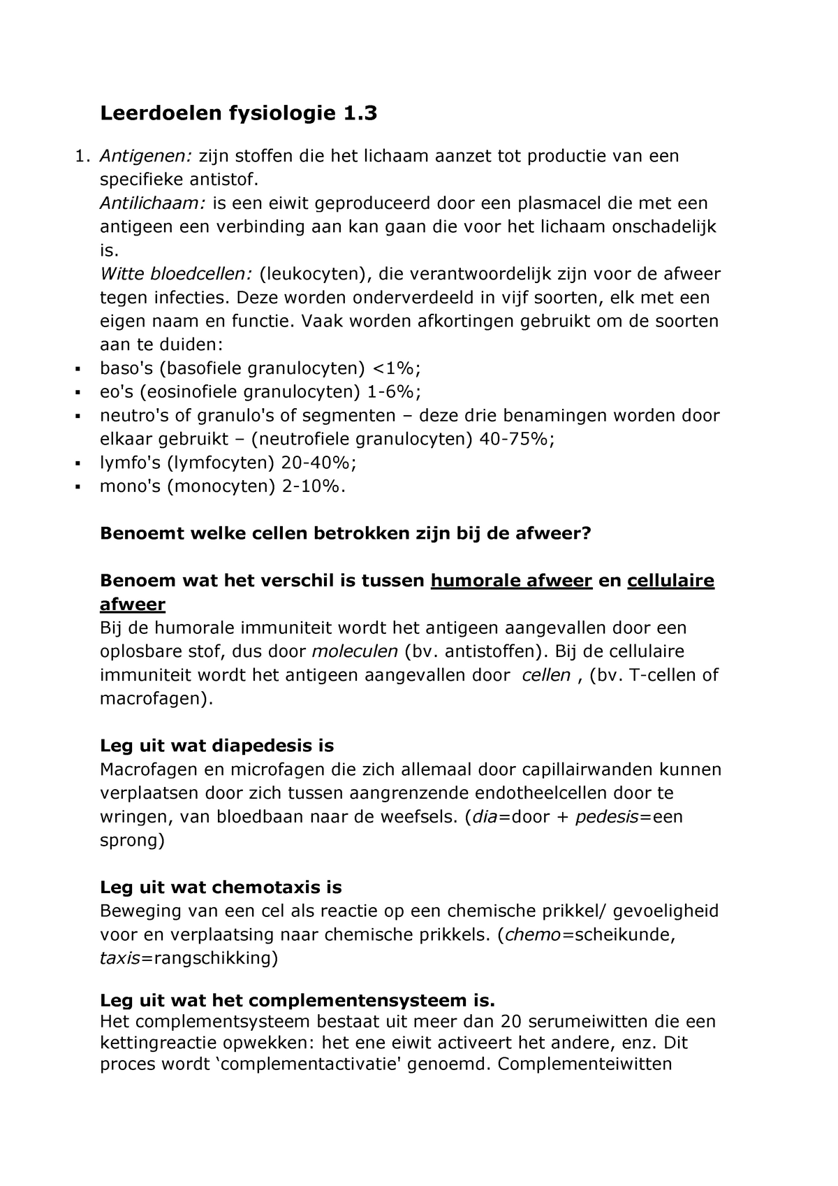 Samenvatting Anatomie En Fysiologie: Een Inleiding - Leerdoelen ...