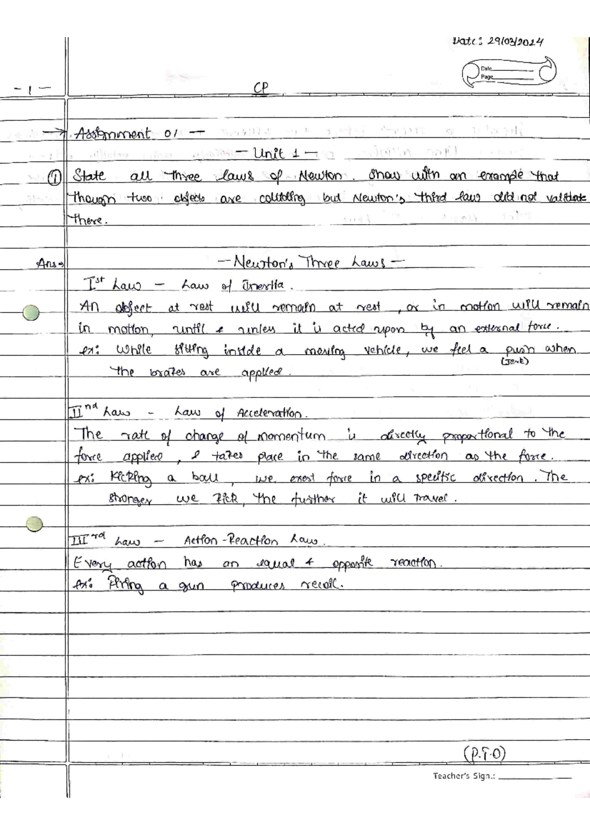 PHYS Assignment - unit 1 ,unit 2 - Physics - Studocu