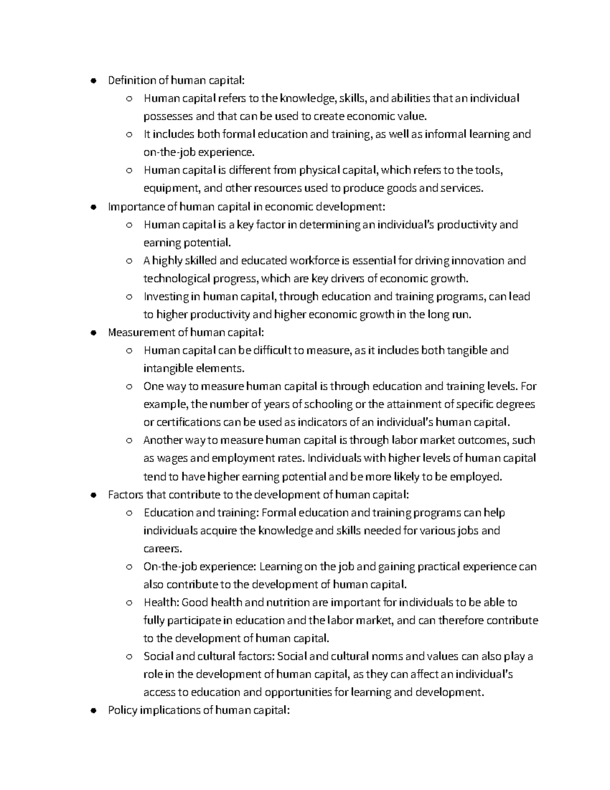 Human Capital - Notes - Definition of human capital: Human capital ...