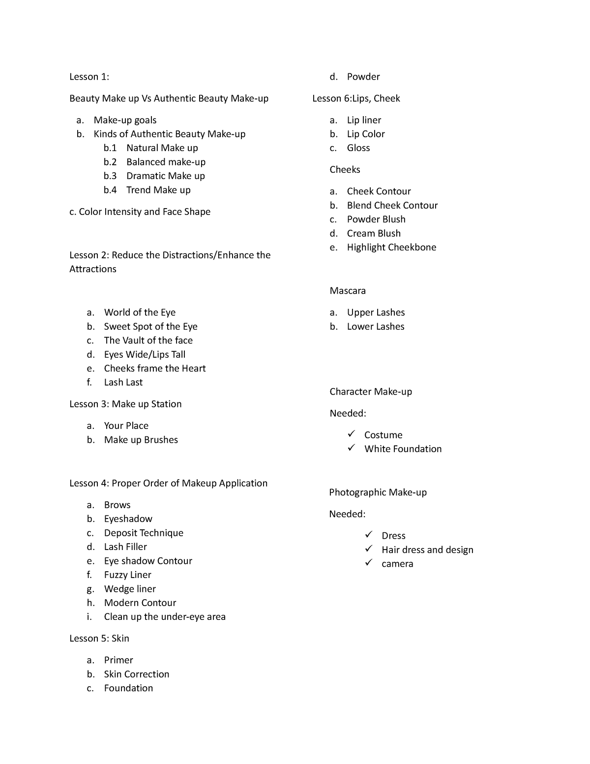 LIST-OF- Topic - INFO FOR RESEARCH - Lesson 1: Beauty Make up Vs ...