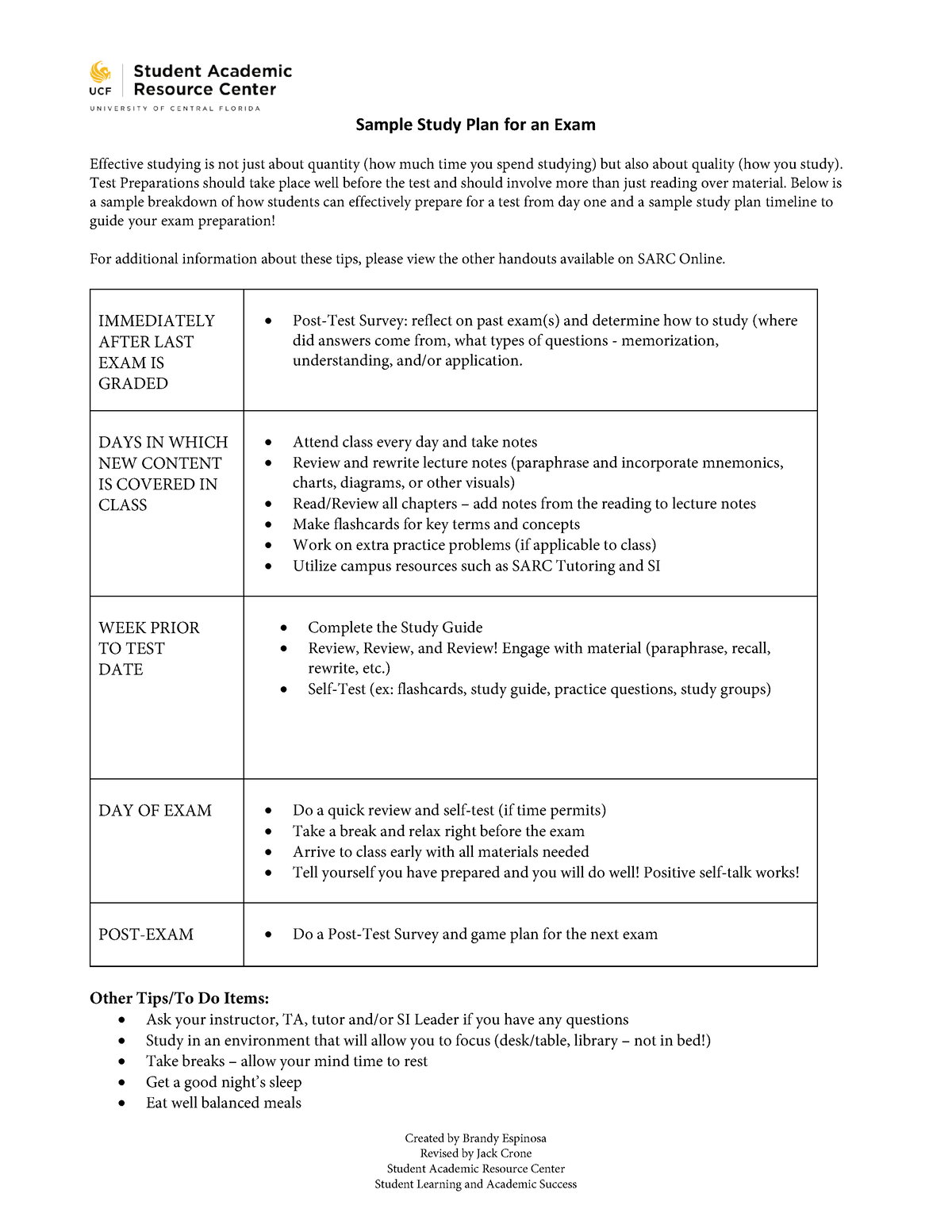 Sample Study Plan Packet Fillable Created By Brandy Espinosa Revised